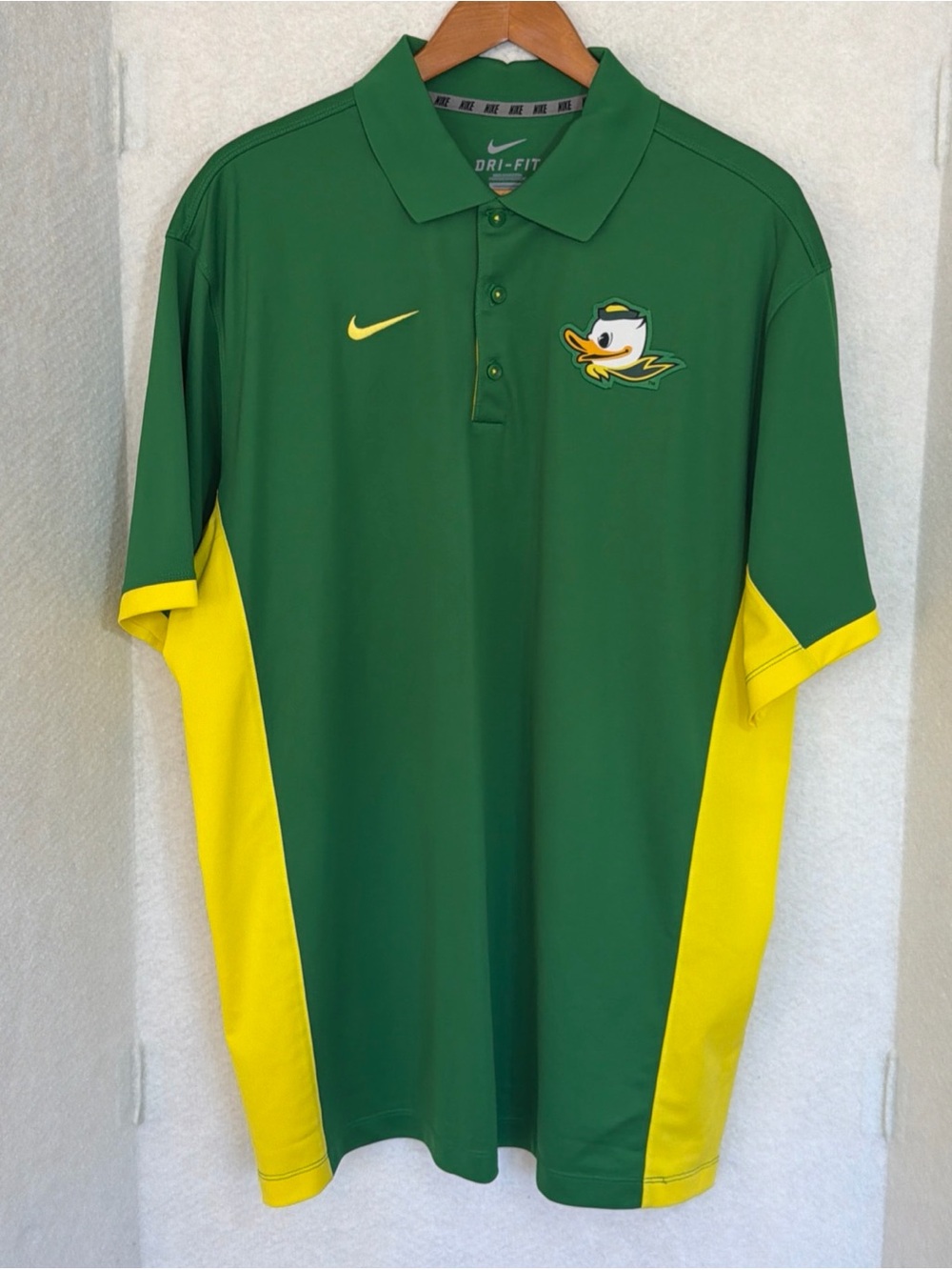 Nike Dri Fit NCAA Oregon Ducks Polo Shirt Mens XL Green/Yellow